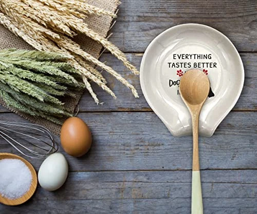 Funny White Ceramic Coffee Tea Spoon Rest, Everything Tastes Better With Dog Hair In It - Coffee Station Decor Coffee Holder Accessories Gift For Coffee Lovers Friends, 3.8x3.4x0.2 - Image 5