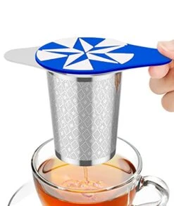 Large Tea Infuser Basket For Loose Tea With Blue Lid, Extra Fine Mesh & Premium 18/8 Stainless Steel Tea Strainer, Perfect For Hanging On Cups, Teapots To Brew All Kind Of Tea