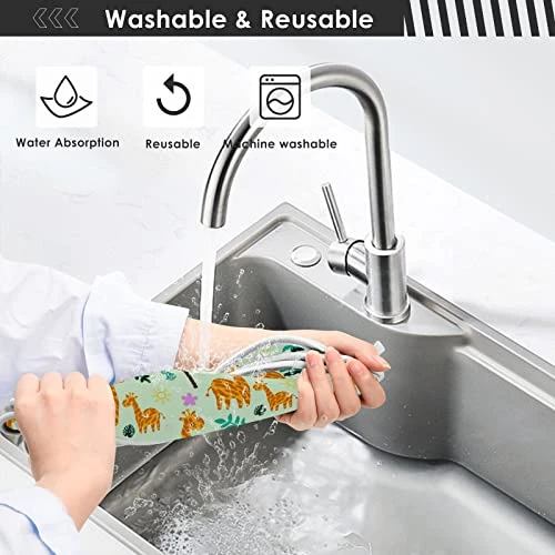Kcldeci 2 Pack Faucet Mat Splash Guard For Kitchen Sink,Cartoon Summer Giraffes Pattern 23x5 Inch Faucet Handle Drip Catcher Tray Absorbent Mat Fast Dry Mat For Kitchen, Bathroom - Image 4