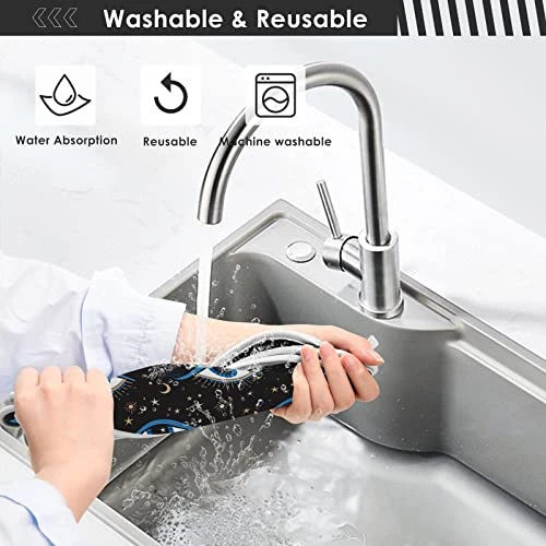 Kcldeci 2 Pack Faucet Mat Splash Guard For Kitchen Sink,Evil Eye Pattern Magic 14x5 Inch Faucet Handle Drip Catcher Tray Absorbent Mat Fast Dry Mat For Kitchen, Bathroom - Image 4