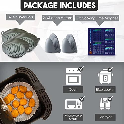 Air Fryer Liners Silicone Pot - 3 Pack Reusable Airfryer Liner Insert With Heat Insulated Silicone Gloves | Silicona Para Air Fryer Bowl Easy Cleaning Silicone Round Basket Airfryer Accessories - Image 5