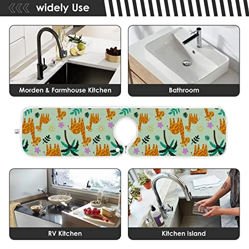 Kcldeci 2 Pack Faucet Mat Splash Guard For Kitchen Sink,Cartoon Summer Giraffes Pattern 23x5 Inch Faucet Handle Drip Catcher Tray Absorbent Mat Fast Dry Mat For Kitchen, Bathroom - Image 3