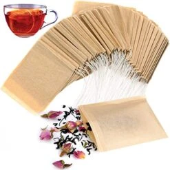 300PCS Disposable Tea Filter Bags With Drawstring | 100% Natural & Safe Loose Leaf Tea Empty Tea Bags, 1-Cup Capacity