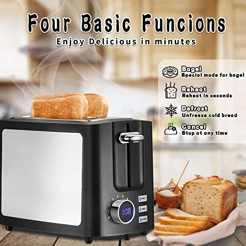 Toaster 2 Slice Wide Slot Toaster Best Rated Prime Displav Smart Toasters With LCD Digital Countdown Timer And Bagel/Defrost/Cancel/Reheat Function - Image 5