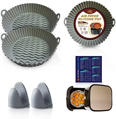 Air Fryer Liners Silicone Pot - 3 Pack Reusable Airfryer Liner Insert With Heat Insulated Silicone Gloves | Silicona Para Air Fryer Bowl Easy Cleaning Silicone Round Basket Airfryer Accessories - Image 9