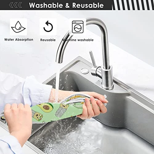 2 Pack Kitchen Faucet Mat Absorbent Washable Sink Splash Guard Faucet Drip Drying Mat Bar Countertop Water Catcher Mat Large 30x5 Inch Taco My Mouth Repeat Pattern - Image 3