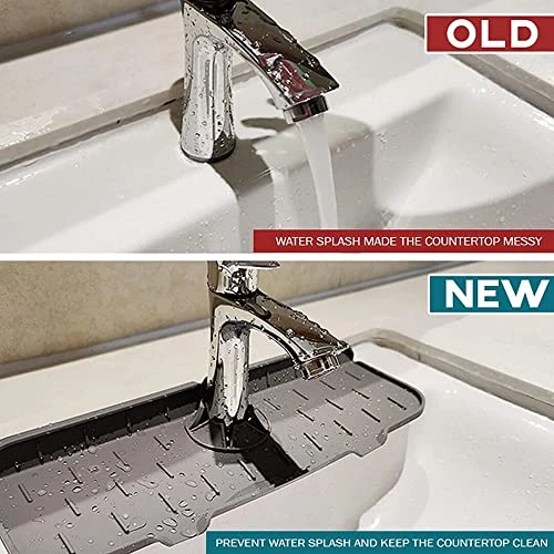 KWSPLK Silicone Sink Faucet Mat, Silicone Faucet Handle Drip Catcher Tray, Sink Draining Pad Behind Faucet, Drip Protector Splash Countertop Protection Rubber Drying Pad (Gray) - Image 5