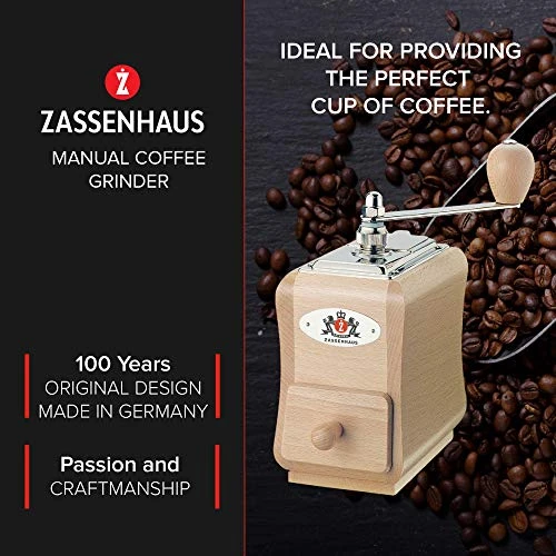 - 40098 Zassenhaus Santiago Coffee Mill Grinder Beech Wood, 5.5 X 3.5 X 7.8, Natural Varnish