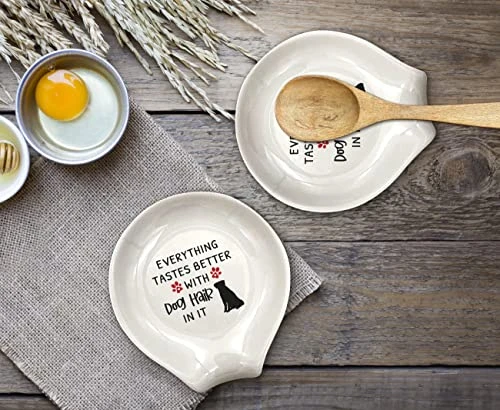 Funny White Ceramic Coffee Tea Spoon Rest, Everything Tastes Better With Dog Hair In It - Coffee Station Decor Coffee Holder Accessories Gift For Coffee Lovers Friends, 3.8x3.4x0.2 - Image 2