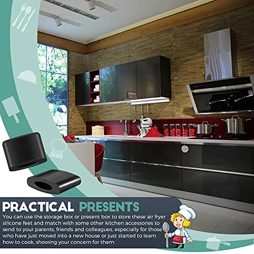 16 Pieces Air Fryer Rubber Bumpers Black Air Fryer Rubber Pieces Air Fryer Replacement Parts Silicone Accessories Rubber Non-Scratch Protective Covers For Air Fryer Grill Pan, 0.6 X 0.44 X 0.18 Inch - Image 6