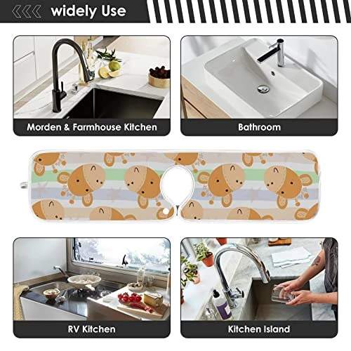 Kcldeci 2 Pack Faucet Mat Splash Guard For Kitchen Sink,Cute Giraffe Pattern Print 14x5 Inch Faucet Handle Drip Catcher Tray Absorbent Mat Fast Dry Mat For Kitchen, Bathroom - Image 5