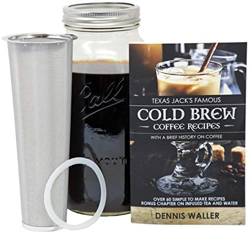 Ld Brew Coffee Maker Starter Kit - Half Gal Mason Jar | Stainless Filter Basket | Ceramic Burr Grinder | Half Pound Certified Organic Whole Bean Cold Brew Blend | Recipe & Instruction Book - Image 3