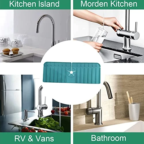 Silicone Faucet Handle Drip Catcher Tray Mat, Kitchen Faucet Mat Sink Splash Guard,Sink Drain Pad Behind Faucet,Countertop Protector Drying Mat For Bathroom, Kitchen (Blue) - Image 4