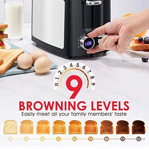 Toaster 2 Slice Wide Slot Toaster Best Rated Prime Displav Smart Toasters With LCD Digital Countdown Timer And Bagel/Defrost/Cancel/Reheat Function - Image 3