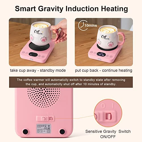 Coffee Mug Warmer & Cute Cat Mug Set, Electric Coffee Warmer For Desk With 9 Temp Setting (Up To 180℉/ 80℃), 1-9 Timer Smart Cup Warmer Plate For Beverage Milk Tea, Gravity Induction Auto ON/Off - Image 3