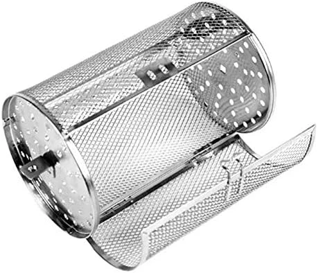 Rotisserie Grill Roaster Drum Oven Basket Rotisserie Basket Beans Peanut Coffee For BBQ Rotisserie Ovenware Capacity Silver Small 4.6" X 8.7"