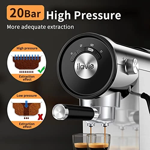 Espresso Coffee Machine With Steamer, 20 Bar Espresso Maker With Milk Frother Steam Wand, Espresso And Cappuccino Maker, Easy To Use At Home, Stainless Steel, 1250W - Image 2