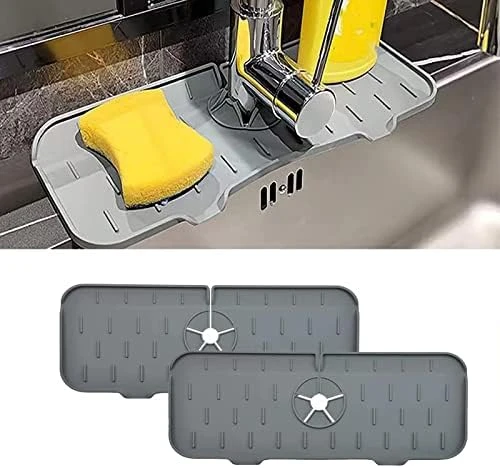 Silicone Faucet Mat, Rubber Faucet Mat For Kitchen Sink Splash Guard Faucet Drip Catcher, Sink Draining Secure Silicone Faucet Mat, Bathroom Faucet Drying Pad Mat For Tools Protect (black) - Image 7