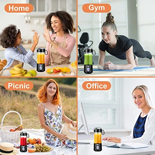 Portable Blender For Shakes And Smoothies, USB Rechargeable Personal Blender With 6pcs 3D Blades, Strong Blending Power, 13.5Oz & Cleansing Brush For Travel, Office And Sports - Black - Image 4