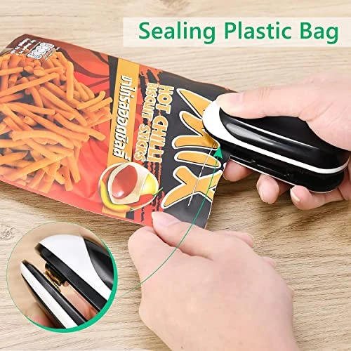 Mini Bag Sealer, Portable Sealing Bags Machine, Handheld Heat Food Vacuum Sealer Machine With Cutter And Hook For Snack, Plastic Bags, Storage, Potato Chip Cookie Bags (Black 1PCS) - Image 2