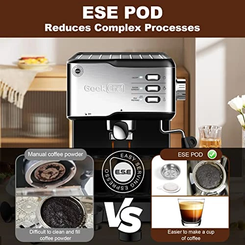 Espresso Machine, Espresso And Cappuccino Latte Maker 20 Bar Pump Coffee Machine Compatible With ESE POD Capsules Filter&Milk Frother Steam Wand, For Home Barista, 950W, 1.5L Water Tank