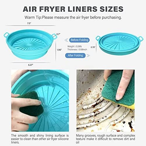 Air Fryer Silicone Liners,2Pack 7.5inch Reusable Air Fryer Silicone Basket Heat Resistant Easy Cleaning Air Fryers Silicone Pot Round For 3 To 5 Qt For Air Fryer Oven Accessories (Blue+Red) - Image 2