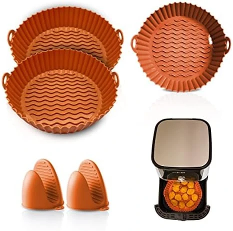 Air Fryer Liners Silicone Pot - 3 Pack Reusable Airfryer Liner Insert With Heat Insulated Silicone Gloves | Silicona Para Air Fryer Bowl Easy Cleaning Silicone Round Basket Airfryer Accessories - Image 8