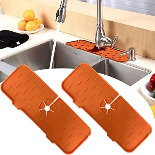 LYOWL Silicone Sink Faucet Mat, Sink Splash Guard Drip Catcher For Sink Faucet, Water Draining Pads Behind Faucet For Kitchen, Bathroom And RV, (Black)… - Image 8