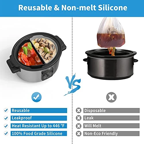 Low Cooker Divider Liners Silicone Fit Oval CrockPot 6-8 Quart,Food-Grade Material,BPA Free,Reusable,Leakproof,Dishwasher Safe,Cooking Liner For Hamilton Beach,Elite Gourmet,Bella Divider Insert - Image 3