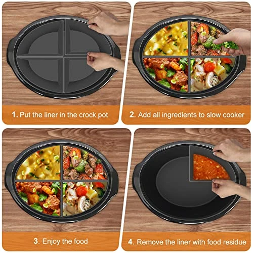 Slow Cooker Divider Liner Fit 6 QT Silicone Slow Cooker Liners, 4 In 1 Reusable Slow Cooker Divider, Leakproof & Easy Clean Dishwasher Safe Cooking Liner For 6 Quart Pot (Grey) - Image 4
