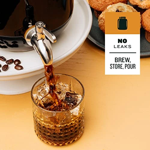 - Cold Brew Mason Jar Coffee Maker, Durable Glass, Heavy Duty Stainless Steel Filter, Lid, And Pour Spout - 4 Quart, (128 Oz / 1 Gallon) - Image 4