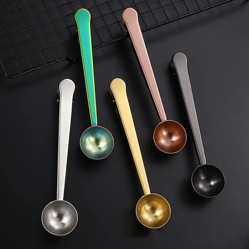 Coffee Scoop Clip Multifunctional 304 Stainless Steel Coffee Spoon With Sealing Clamp Scoop Cafe Tool Perfect For Coffee Powdered Milk Tea Kitchen Tools 2 In 1 Multifunctional Food Spoon - Image 4