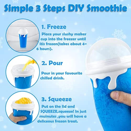 Slushy Cup Maker,Large Slushie Maker Cup 500ml,Double Layers Silicone Slushie Cup Maker Squeeze Cup,Quick Frozen Magic Slushy Maker Cup,DIY Slush Cup,Cool Stuff Gifts For Kids And Family - Blue - Image 3