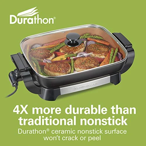 Hamilton Beach Durathon Ceramic Electric Skillet With Removable 12x15β Pan (38529K) & Durathon Ceramic Griddle Electric With 200 Square Inch PTFE & PFOA Free Cooking Surface (38519R) - Image 4