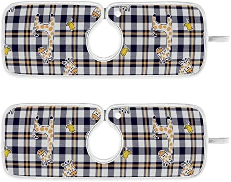 Kcldeci 2 Pack Faucet Mat Splash Guard For Kitchen Sink,Giraffe And Birds On Plaid Pattern For Kids Wear Baby Dress Fashion Print 23x5 Inch Faucet Handle Drip Catcher Tray Absorbent Mat Fast Dry Mat F - Image 7