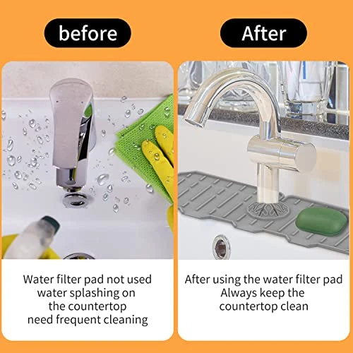 Upgraded Silicone Faucet Mat, Kitchen Faucet Sink Splash Guard, Bathroom Faucet Water Catcher Mat, Faucet Handle Drip Catcher Mat, Sponge Holder (Upgraded Grey) - Image 2