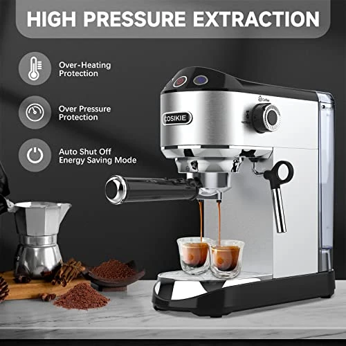 Espresso Coffee Maker, Espresso Machine With Milk Frother Steam Wand, 15 Bar Fast Heating Espresso Machines For Home, Stainless Steel Compact Latte Cappuccino Machine, Gifts For Mom And Dad - Image 2