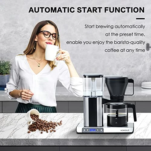 8 Cup Drip Coffee Maker - Stainless Steel Coffee Maker - Programmable Coffee Maker With Timer - Drip Coffee Machine With Glass Carafe - Polished Silver - 40 Oz - 1.2L - Image 2