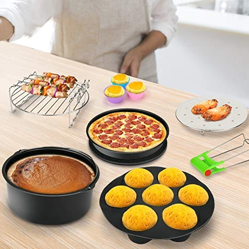 13PCS Air Fryer Accessories, BicycleStore 8 Inch Airfryer Kit Compatible For 4.2QT-6.8QT Air Fryers With Non-stick Cake Pan, Silicone Mat, Pizza Pan, Silicone Baking Cup, Skewer Rack - Image 2