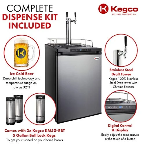 Kegco HBK309S-2K Full-Size Digital Homebrew Kegerator Dual Faucet Stainless With Ball Lock Keg - Image 2