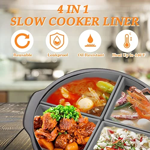 IFEYENIA Slow Cooker Liners, 4 In 1 Silicone Crock Pot Liner Fits 6-8 QT,Reusable & Leakproof Slow Cooker Divider Insert For Crock Pot,Cooking Liner BPA Free,Dishwasher Safe (6-8QT,4Count, Grey) - Image 3