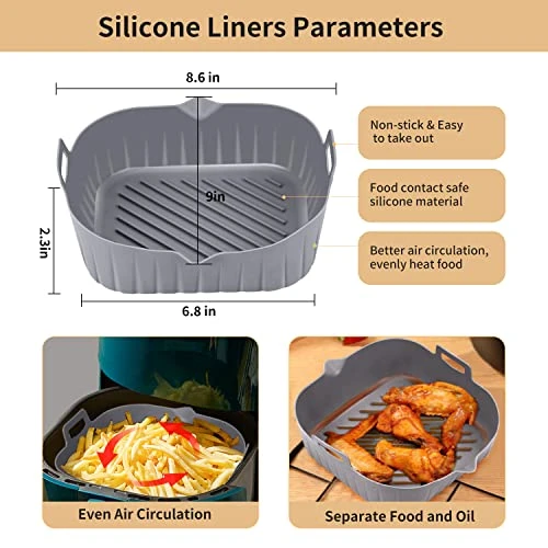 Air Fryer Silicone Liners: 2Pcs Square Non-stick Airfryer Basket Accessories Reusable Washable Silicone Pot For 4-7Qt - Image 2