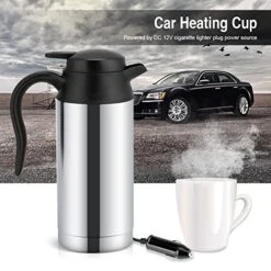 Car Electric Heating Kettle,12V 750ml Stainless Steel Car Cup Travel Coffee Tea Mug With Charger Vehicle Travel Water Boil Heat Bottle (Silver)