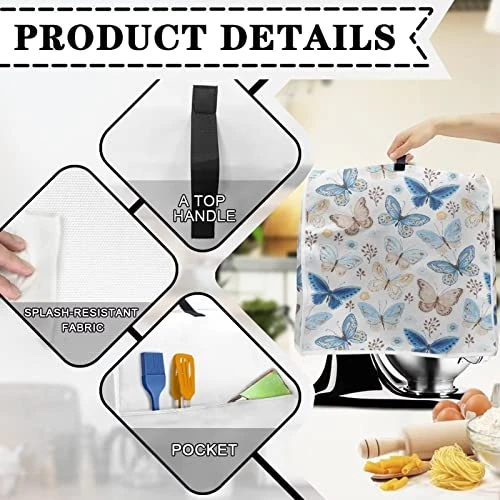 Flashideas Butterfly Kitchen Aid Mixer Cover For Women, Oil-proof Stand Mixer Cover With Handle And Pocket, Durable Protective Cover For Tilt Head/Lift Bowl Mixer Home Appliance Organizer Bag - Image 4