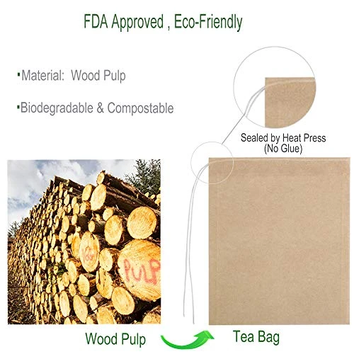 Eco-Fil Disposable Tea Filter Bags For Loose Tea, Wood Pulp Material, Biodegradable And Compostable, Unbleached Empty Tea Infuser Sachets With Drawstring, 100 Pack (3.2inch X 4.0inch) - Image 2