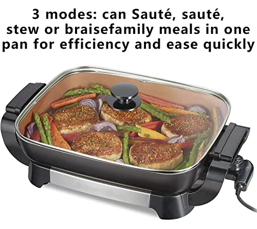 12x15" Nonstick Ceramic Electric Skillet - With Removable Pan, Adjustable Temperature, Reversible Design - Image 4