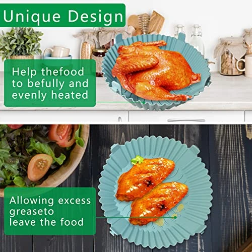 Air Fryer Silicone Liners, BBN 2 Pcs 8 Inch Silicone Air Fryer Pot With Lanyard Reusable Air Fryer Silicone Basket For 3 To 6 QT Air Fryers Liners Silicone For Air Fryer Oven Accessories (Red+Blue) - Image 6