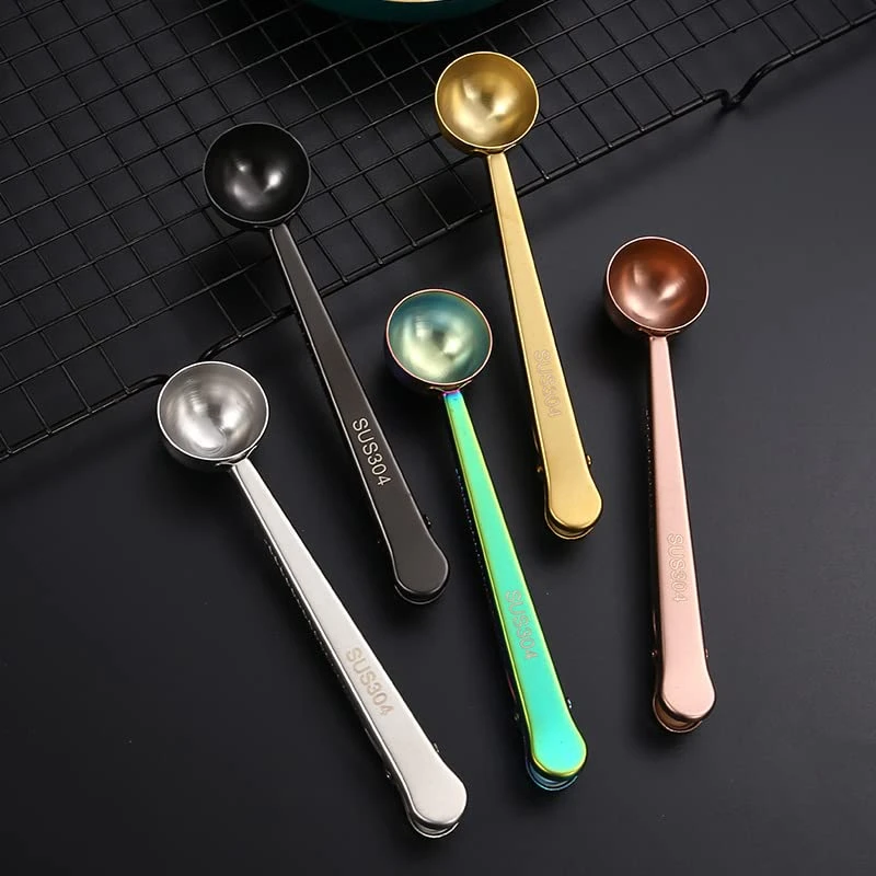 Coffee Scoop Clip Multifunctional 304 Stainless Steel Coffee Spoon With Sealing Clamp Scoop Cafe Tool Perfect For Coffee Powdered Milk Tea Kitchen Tools 2 In 1 Multifunctional Food Spoon - Image 3