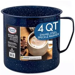 Enamel Steel Handled Pot And Large Capacity Coffee Warmer 4 Quart - Dark Blue Speckle Camping Pot And Mug, Coffee Warmer For Coffee, Tea, Cappuccino