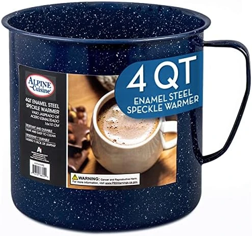 Enamel Steel Handled Pot And Large Capacity Coffee Warmer 4 Quart - Dark Blue Speckle Camping Pot And Mug, Coffee Warmer For Coffee, Tea, Cappuccino - Image 5